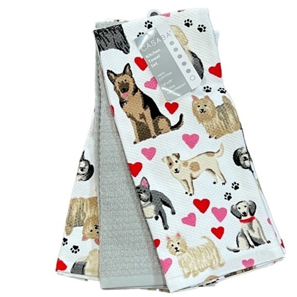 Casaba - ‘Dog Breed Valentine 💕’ Dish Towels(3), NWT.
